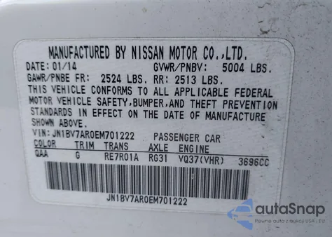 2014 Infiniti Q50 Premium from USA, damaged, VIN JN1BV7AR0EM701222